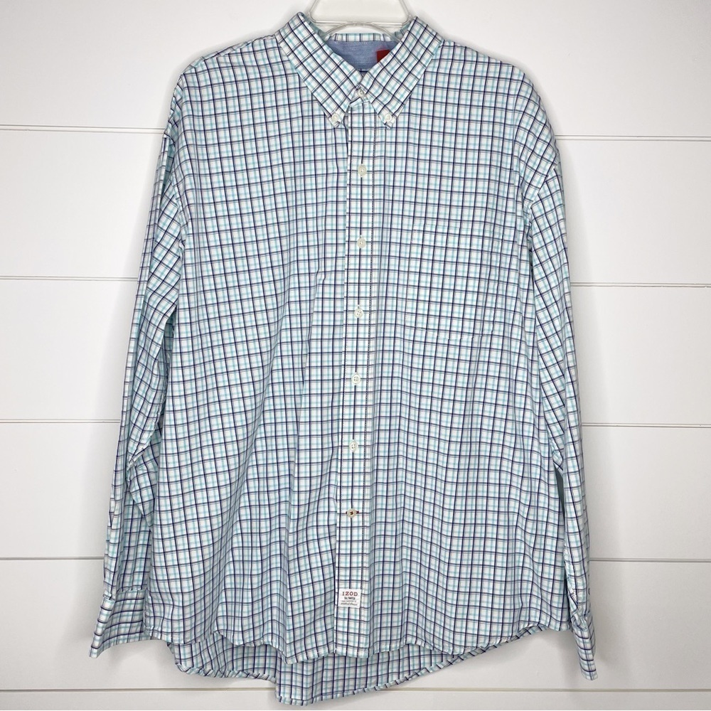 Izod Blue Plaid Long Sleeve Button Down Men’s Shirt Size XXL